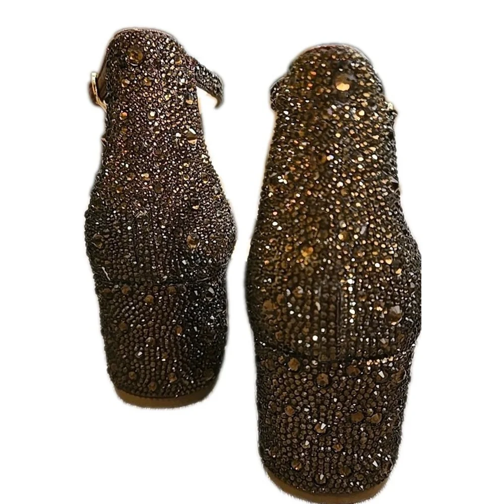 Betsey Johson Block Heel Embellished Brown Rhinestone Shoes: Mari NWB (Shelf)